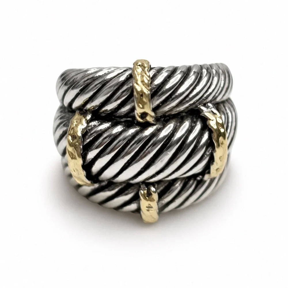 Vintage Chunky Two Tone Cable Ring Size 5 Y2K Grunge Punk Statement